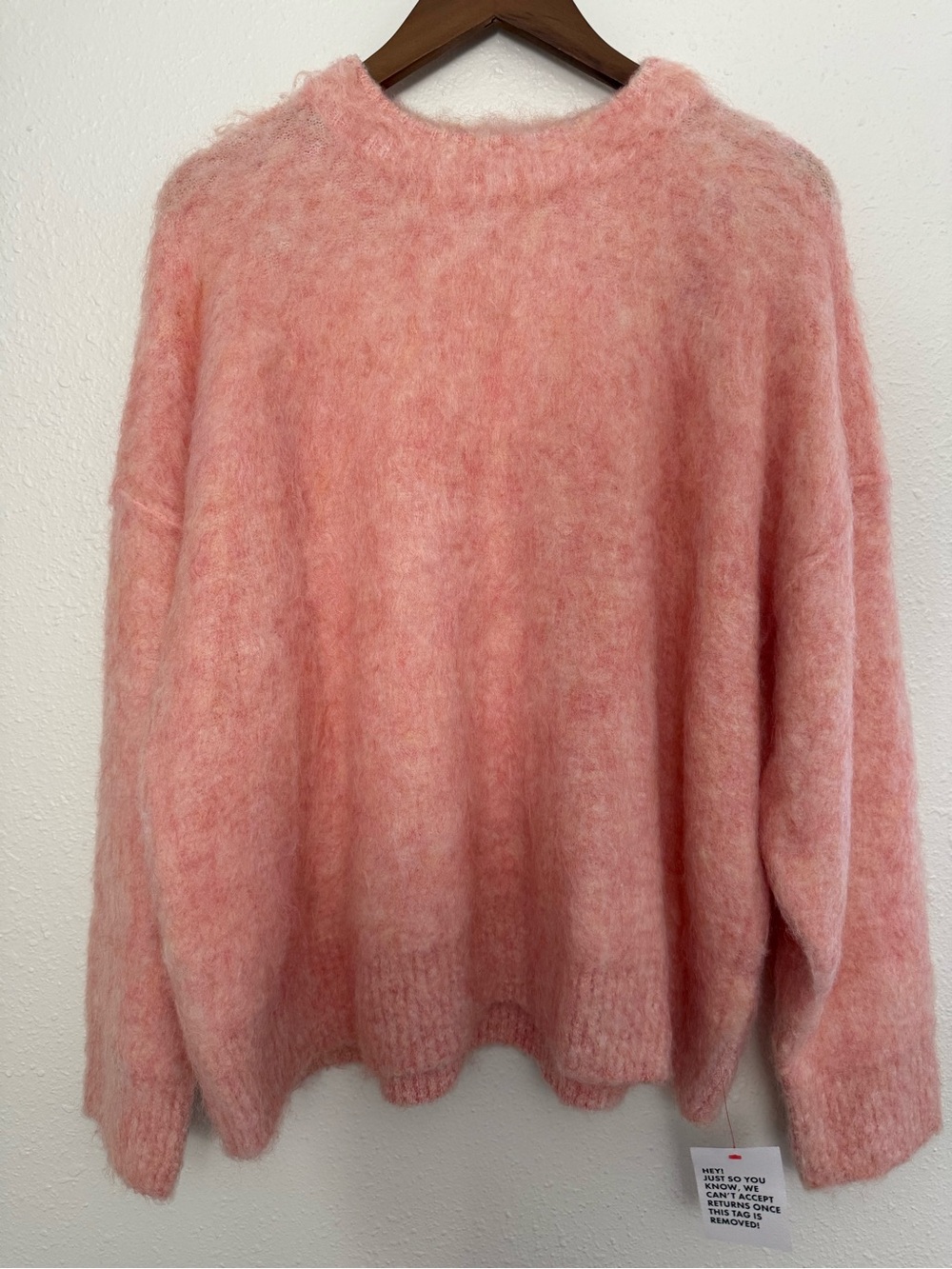 NWT Topshop Pink Fluffy Knit Crewneck Sweater US 12